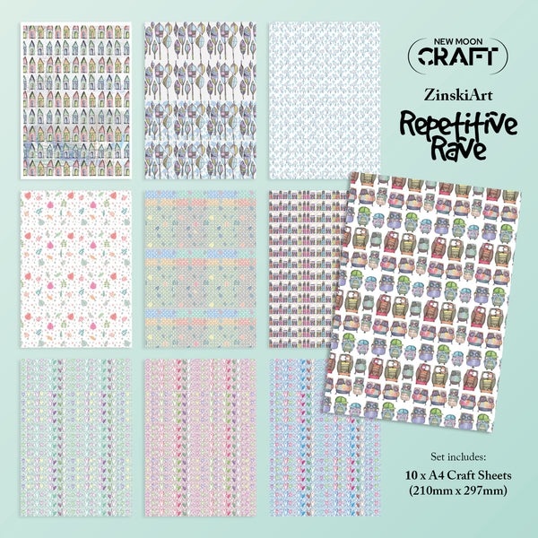 ZinskiArt 'Repetitive Rave' - A4 Craft Sheet Pack - 10 sheets